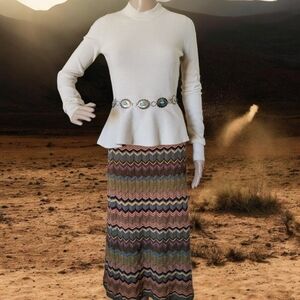 Double D Ranch Southwest Cowgirl Zig Zag Pointelle Knit Maxi Skirt S M